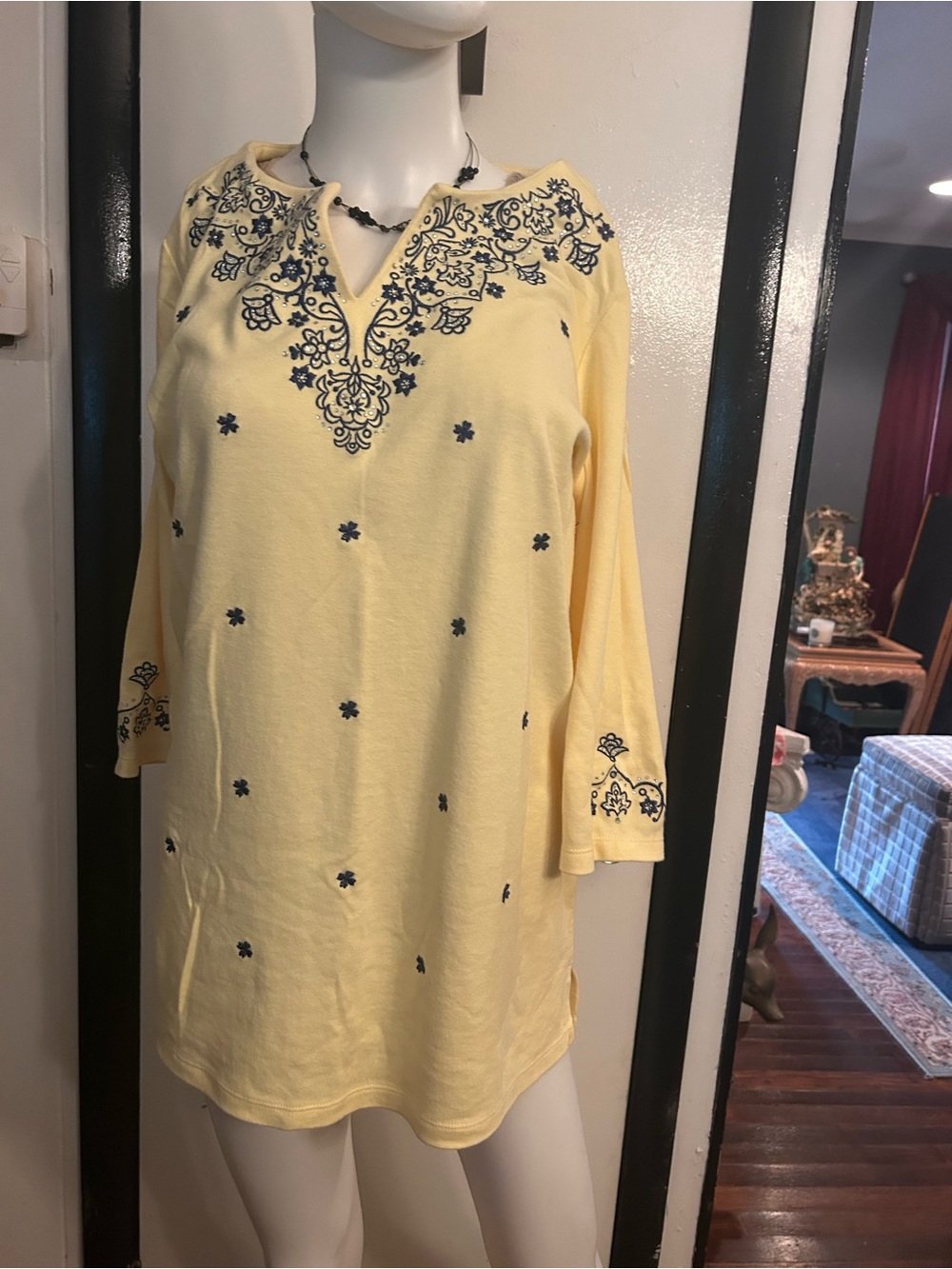 Yellow Embroidered V-Neck Women’s Top